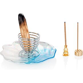 حامل بخور ZenBless 5 في 1، حامل بالو سانتو، موقد حكيم، حامل بخور لعصي البخور / البخور الملفوف / مخاريط البخور، 5.3 بوصة غلاف زجاجي لرماد الماسك لغرفة اليوغا التأمل (أزرق) in Kuwait