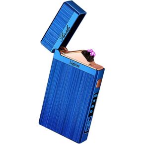 Rechargeable Lighter USB Electric Lighter for Camping, Flameless Dual Arc Lighter with LED Battery Indicator, Plasma Lighter for Men (Blue)