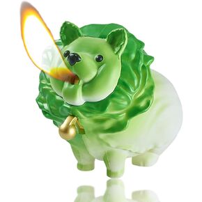 Creative Jade Cabbage Dog Lighter, Fun Cartoon Lighter Ornament, Jet Flame Torch Lighter, Adjustable Soft Flame Lighter, Windproof Butane Lighter, Gift for Men (Gasless) - Green in Saudi Arabia