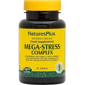 مركب NaturesPlus Mega، إطلاق مستدام - 30 قرص نباتي - مركب B، مكملات فيتامين C، البابونج والأعشاب - خالي من الغلوتين - 30 وجبة in Kuwait