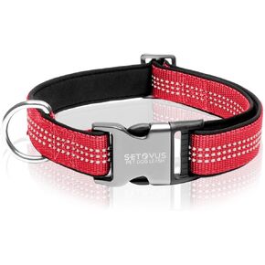 طوق كلب عاكس، طوق كلب من النايلون للكلاب الكبيرة والكلاب المتوسطة - أطواق جرو قابلة للتعديل مع مشبك معدني سريع التحرير - أطواق حيوانات أليفة ناعمة مبطنة بالنيوبرين قابلة للتنفس باللون الأحمر in Kuwait