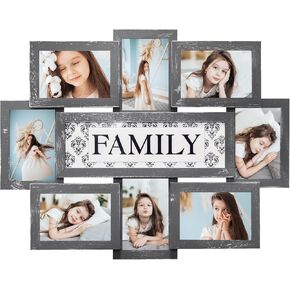 HELLO LAURA - 4 opening 8" x 22" inch Wall Hanging Photo Frame, 6" x 4" Photo Sockets x 5, Black Frame Edge | Gallery Style in Kuwait
