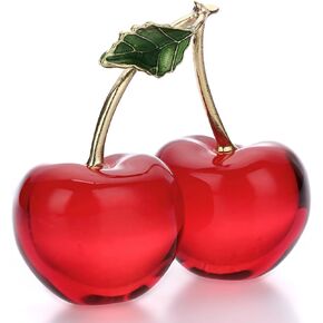 OwnMy Crystal Cherry Figurine Small Crystal Cherry Ornament Decorative Crystal Fruit Collectible Figurines, Sparkly Crystal Glass Cherry Paperweight for Tabletop Centerpiece Home Office Desktop Decor in Saudi Arabia