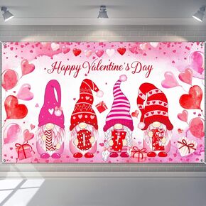 Happy Valentine's Day Backdrop Banner Gnome Photography Background Red Love Heart Photo Background Valentines Day Decor for Valentine Party Supplies, Propose Marriage Decorations, 72.83 x 43.3 Inch in Kuwait