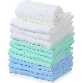 Tranqun 12 Pcs Muslin Burp Cloths 12 x 12 Inch Absorbent and Soft Baby Washcloths Cotton Baby Towels Multicolor Burping Cloths for Babies Newborn Baby Face Towels for Baby Registry Gift in Kuwait