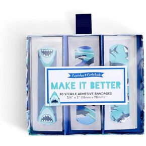 Two's Company 43990 Make it Better 3 أنماط سمك القرش 30 قطعة ضمادات في صندوق هدايا، طول 7.62 سم، بلاستيك in Kuwait