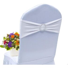 Zhongyuan 50PCS White Chair Sashes, Universal Elastic Spandex Sash Bow for Chairs, Chair Cover Bands with Buckle Slider for Wedding Party Ceremony Reception Banquet Decoration in Kuwait