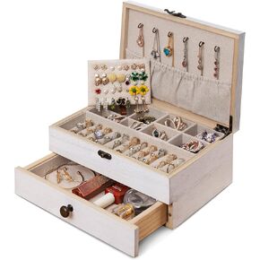 Tektalk Jewelry Box for Women Girls Jewelry Organizer Farmhouse Style Jewellery Holder for Necklace Earrings Rings Bracelets (White) in Kuwait