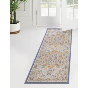 Rugs.com سجادة Whitney Collection - سجادة منخفضة باللون الأزرق السماوي مقاس 2' 7 × 12' مثالية للممرات والمداخل
