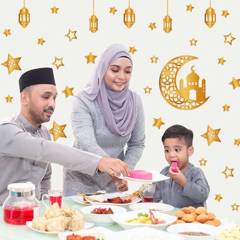 3 قطع من ملصقات الحائط بتصميم رمضان مبارك من كويبنج، ملصقات عيد مبارك ذهبية وقمر ونجوم وفانوس، ملصقات ذاتية اللصق لنافذة رمضان وحفلات رمضان وديكور المنزل وغرفة المعيشة وغرفة النوم in Kuwait