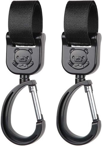 Baby Stroller Hooks Clips, Convenient Stroller Accessories Mommy Bag Hooks for Hanging Diaper Bags,Purse,Stroller Organizer,Perfect for Stroller and Car or Shopping Cart 2pcs (Black) in Kuwait