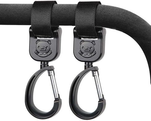 Baby Stroller Hooks Clips, Convenient Stroller Accessories Mommy Bag Hooks for Hanging Diaper Bags,Purse,Stroller Organizer,Perfect for Stroller and Car or Shopping Cart 2pcs (Black) in Kuwait