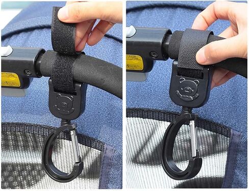 Baby Stroller Hooks Clips, Convenient Stroller Accessories Mommy Bag Hooks for Hanging Diaper Bags,Purse,Stroller Organizer,Perfect for Stroller and Car or Shopping Cart 2pcs (Black) in Kuwait