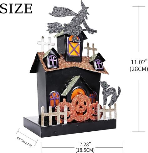 Jusdreen Halloween ديكور سطح الطاولة، لوح حديدي مسكون ببيت الأشباح مع زخرفة إضاءة LED، لافتة الهالوين في الأماكن المغلقة لتزيين طاولة المطبخ، 11.4 بوصة in Kuwait