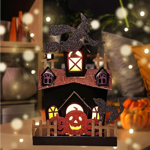 Jusdreen Halloween ديكور سطح الطاولة، لوح حديدي مسكون ببيت الأشباح مع زخرفة إضاءة LED، لافتة الهالوين في الأماكن المغلقة لتزيين طاولة المطبخ، 11.4 بوصة in Kuwait