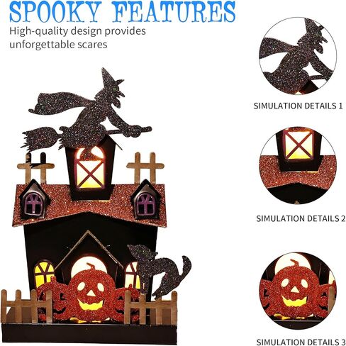 Jusdreen Halloween ديكور سطح الطاولة، لوح حديدي مسكون ببيت الأشباح مع زخرفة إضاءة LED، لافتة الهالوين في الأماكن المغلقة لتزيين طاولة المطبخ، 11.4 بوصة in Kuwait