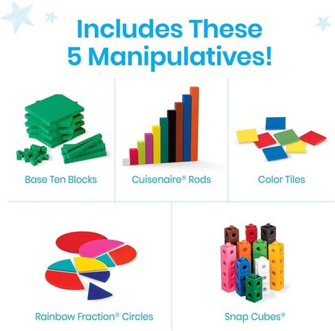 hand2mind - 93539 مجموعة أدوات معالجة الرياضيات للأطفال، مع مكعبات المفاجئة، وكتل القاعدة العشرة، وقضبان المطبخ، ودوائر الزوايا، والبلاط الملون، ومستلزمات المدرسة المنزلية لرياض الأطفال (293 قطعة) in Kuwait