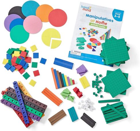 hand2mind - 93539 مجموعة أدوات معالجة الرياضيات للأطفال، مع مكعبات المفاجئة، وكتل القاعدة العشرة، وقضبان المطبخ، ودوائر الزوايا، والبلاط الملون، ومستلزمات المدرسة المنزلية لرياض الأطفال (293 قطعة) in Kuwait