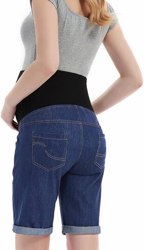 Bhome شورت جينز برمودا من قماش الدنيم فوق البطن بلوحة كاملة كاجوال للحمل in Kuwait