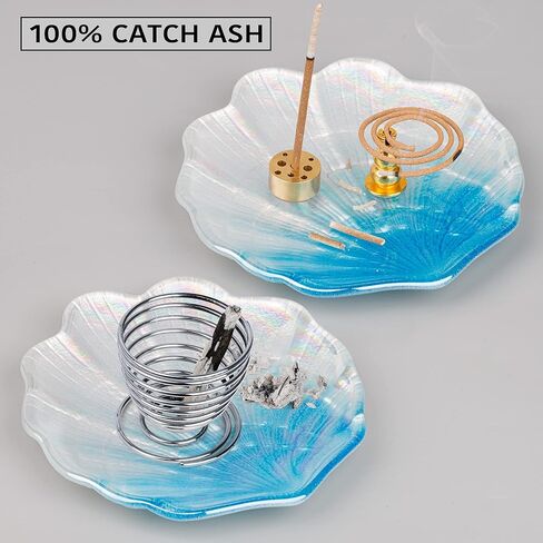 حامل بخور ZenBless 5 في 1، حامل بالو سانتو، موقد حكيم، حامل بخور لعصي البخور / البخور الملفوف / مخاريط البخور، 5.3 بوصة غلاف زجاجي لرماد الماسك لغرفة اليوغا التأمل (أزرق) in Kuwait
