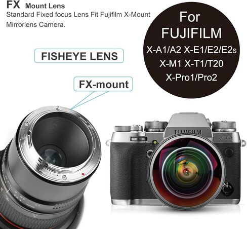 Voking 8mm f3.5 Ultra Wide Angle Manual Focus Rectangle Fisheye Lens for Fujifilm X Mount Camera X-Pro2 X-E3 X-T1 X-T2 X-T3 X-T4 X-T10 X-T20 X-A2 X-E2 X-T100 X-E1 X30 X70 X-M1 X-A1 X-T200 XPro1 X-S10 in Kuwait