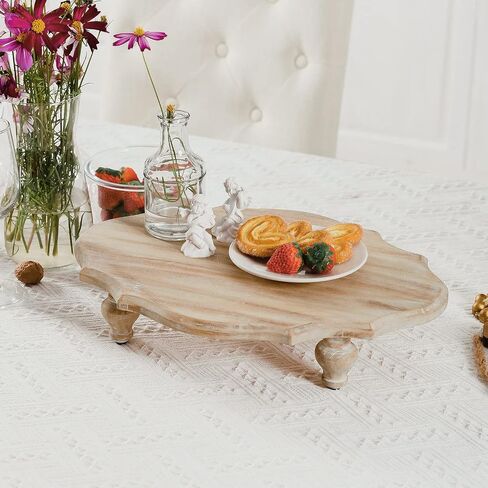 NIKKY HOME Farmhouse Wood Riser Decorative Tray, Rustic Wooden Pedestal Display Stand, Centerpiece Decor for Coffee Bar Table, Kitchen Counter, Dining Room in Saudi Arabia