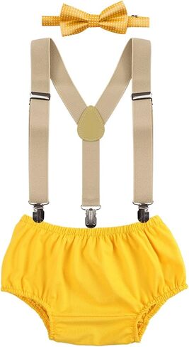 IBTOM CASTLE Baby Boys Cake Smash Outfit First Birthday Bloomers Bowtie Adjustable Y Back Suspenders Clothes set in Saudi Arabia
