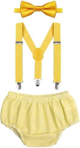 IBTOM CASTLE Baby Boys Cake Smash Outfit First Birthday Bloomers Bowtie Adjustable Y Back Suspenders Clothes set in Saudi Arabia