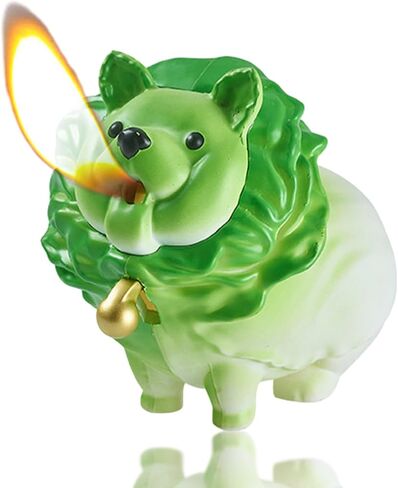Creative Jade Cabbage Dog Lighter, Fun Cartoon Lighter Ornament, Jet Flame Torch Lighter, Adjustable Soft Flame Lighter, Windproof Butane Lighter, Gift for Men (Gasless) - Green in Saudi Arabia