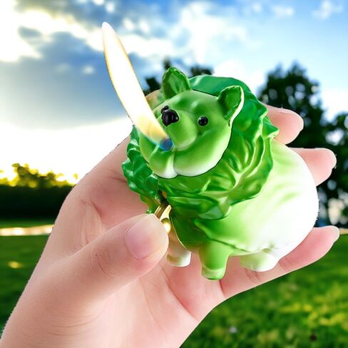 Creative Jade Cabbage Dog Lighter, Fun Cartoon Lighter Ornament, Jet Flame Torch Lighter, Adjustable Soft Flame Lighter, Windproof Butane Lighter, Gift for Men (Gasless) - Green in Saudi Arabia