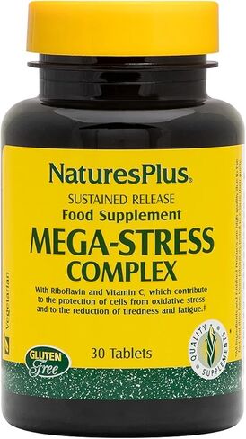 مركب NaturesPlus Mega، إطلاق مستدام - 30 قرص نباتي - مركب B، مكملات فيتامين C، البابونج والأعشاب - خالي من الغلوتين - 30 وجبة in Kuwait