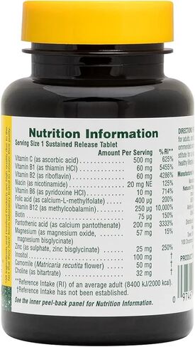 مركب NaturesPlus Mega، إطلاق مستدام - 30 قرص نباتي - مركب B، مكملات فيتامين C، البابونج والأعشاب - خالي من الغلوتين - 30 وجبة in Kuwait