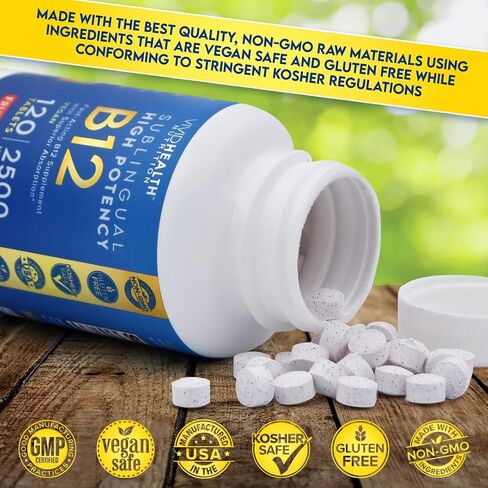 Vivid Health Nutrition Energy Boosting Vitamin B12 Sublingual | Quick Dissolve Vegan B-12 with Methylcobalamin for Metabolic & Brain Support, 120 Fruit Punch Tablets in Saudi Arabia