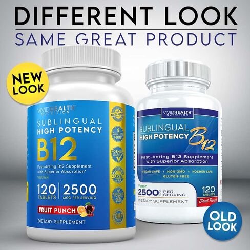 Vivid Health Nutrition Energy Boosting Vitamin B12 Sublingual | Quick Dissolve Vegan B-12 with Methylcobalamin for Metabolic & Brain Support, 120 Fruit Punch Tablets in Saudi Arabia