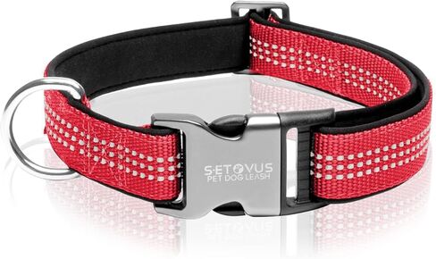 طوق كلب عاكس، طوق كلب من النايلون للكلاب الكبيرة والكلاب المتوسطة - أطواق جرو قابلة للتعديل مع مشبك معدني سريع التحرير - أطواق حيوانات أليفة ناعمة مبطنة بالنيوبرين قابلة للتنفس باللون الأحمر in Kuwait