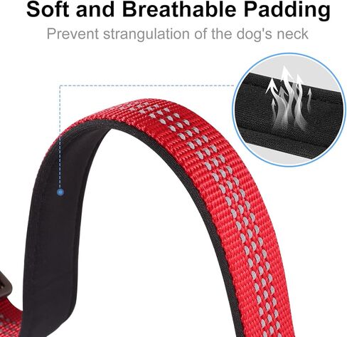 طوق كلب عاكس، طوق كلب من النايلون للكلاب الكبيرة والكلاب المتوسطة - أطواق جرو قابلة للتعديل مع مشبك معدني سريع التحرير - أطواق حيوانات أليفة ناعمة مبطنة بالنيوبرين قابلة للتنفس باللون الأحمر in Kuwait