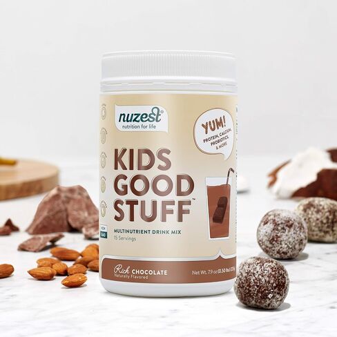 Nuzest - Kids Good Stuff - Vegan Smoothie Mix - Rich Chocolate - Multivitamin Nutritional Supplement Protein Shake - Dairy Free - Supporting Growth and Development - 225g/ 7.9 oz (15 Servings) in Saudi Arabia