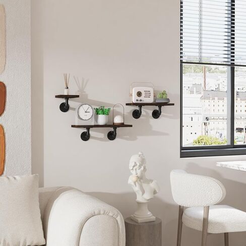 Edenseelake Industrial Pipe Wall Shelves, 3-Tier Rustic Wood Floating Shelves for Bathroom, Bedroom, Living Room, Kitchen, and Home Decor in Kuwait