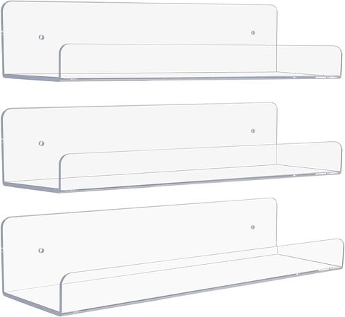 Sorbus Acrylic Wall Ledge Floating Shelf Rack Organizer, Invisible Display Style, for Books, Figurine, Picture Frame Storage, Wall Mounted Shelves for Home, Bathroom, Nail Salon, Spa (15 x 4.3 x 3'') in Saudi Arabia