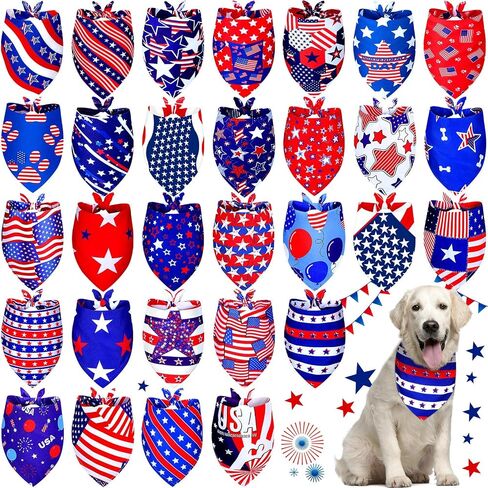 Loopeer 30 Pcs 4th of July Dog Bandanas Bulk for Dogs Memorial Day Dog Bandanas Gifts Independence Day Patriotic Star Bandanas National Flag Star Pet Scarf Adjustable Washable for Pets Cats Dogs in Saudi Arabia