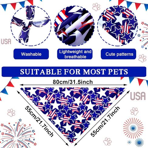 Loopeer 30 Pcs 4th of July Dog Bandanas Bulk for Dogs Memorial Day Dog Bandanas Gifts Independence Day Patriotic Star Bandanas National Flag Star Pet Scarf Adjustable Washable for Pets Cats Dogs in Saudi Arabia