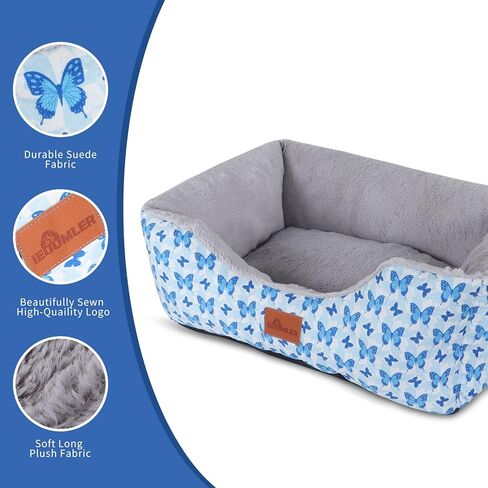 IEUUMLER Dog Beds for Medium Small Dogs, Cuddler Soft Dog Sofa Bed, Calming Rectangle Sleeping Beds for Indoor Cat & Puppy with Anti-Slip Bottom EU006 (Blue Butterfly, M) in Kuwait