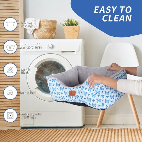 IEUUMLER Dog Beds for Medium Small Dogs, Cuddler Soft Dog Sofa Bed, Calming Rectangle Sleeping Beds for Indoor Cat & Puppy with Anti-Slip Bottom EU006 (Blue Butterfly, M) in Kuwait