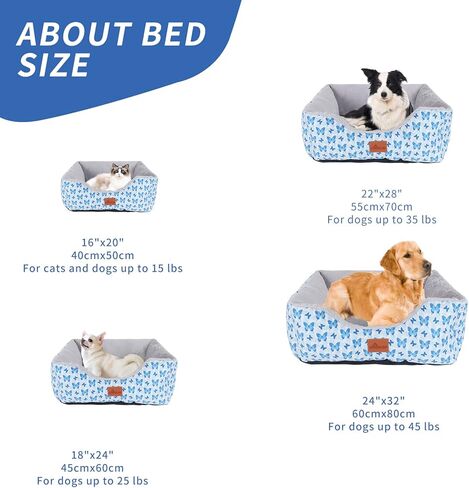 IEUUMLER Dog Beds for Medium Small Dogs, Cuddler Soft Dog Sofa Bed, Calming Rectangle Sleeping Beds for Indoor Cat & Puppy with Anti-Slip Bottom EU006 (Blue Butterfly, M) in Kuwait