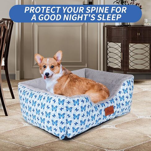 IEUUMLER Dog Beds for Medium Small Dogs, Cuddler Soft Dog Sofa Bed, Calming Rectangle Sleeping Beds for Indoor Cat & Puppy with Anti-Slip Bottom EU006 (Blue Butterfly, M) in Kuwait