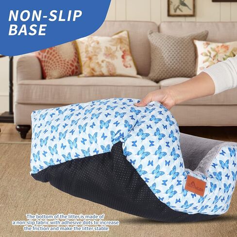 IEUUMLER Dog Beds for Medium Small Dogs, Cuddler Soft Dog Sofa Bed, Calming Rectangle Sleeping Beds for Indoor Cat & Puppy with Anti-Slip Bottom EU006 (Blue Butterfly, M) in Kuwait