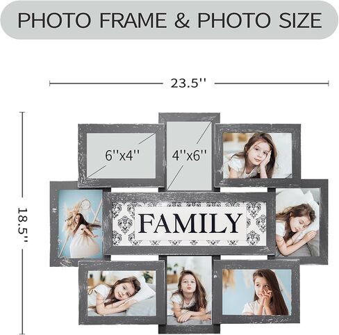 HELLO LAURA - إطارات الصور العائلية لديكور الحائط الكولاج 8 إطارات صور مجمعة للجدار مقاس 4×6 إطار صورة مجمعة إطار معرض للتعليق على الحائط لغرفة المعيشة وغرفة النوم - رمادي in Kuwait