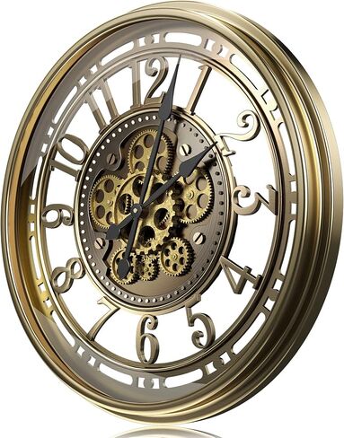 21 inch Large Wall Clock with Real Moving Gears, Battery Operated Modern Decorative Wall Clock, Oversize Industrial Steampunk Wall Clock for Living Room Decor（Vintage Black Bronze Arabic） in Saudi Arabia