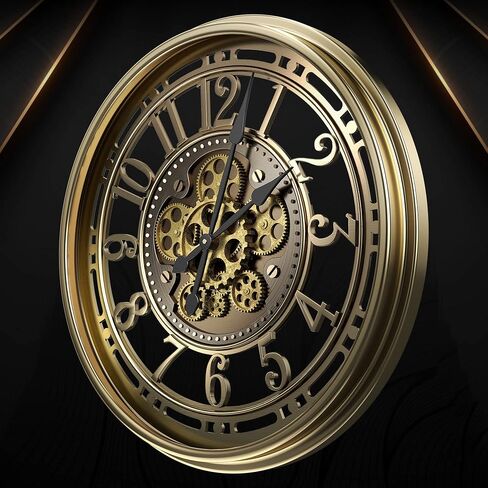 21 inch Large Wall Clock with Real Moving Gears, Battery Operated Modern Decorative Wall Clock, Oversize Industrial Steampunk Wall Clock for Living Room Decor（Vintage Black Bronze Arabic） in Saudi Arabia