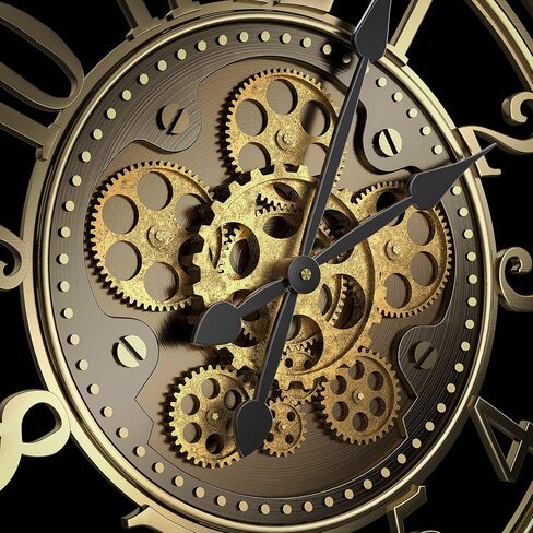 21 inch Large Wall Clock with Real Moving Gears, Battery Operated Modern Decorative Wall Clock, Oversize Industrial Steampunk Wall Clock for Living Room Decor（Vintage Black Bronze Arabic） in Saudi Arabia